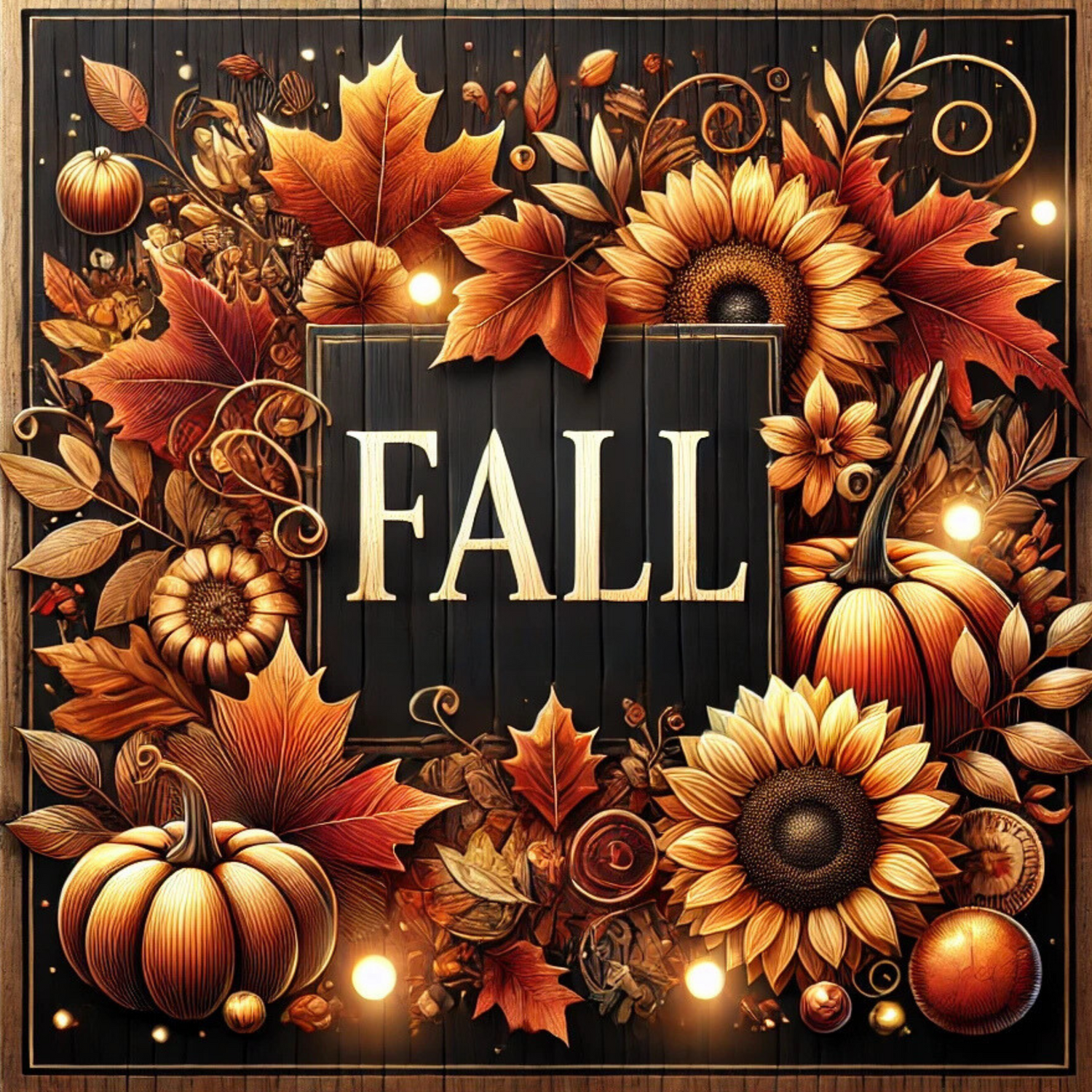 Fall collection banner featuring pumpkins, falling leaves, and warm autumn colors, perfect for seasonal and Thanksgiving-inspired apparel in the USA.